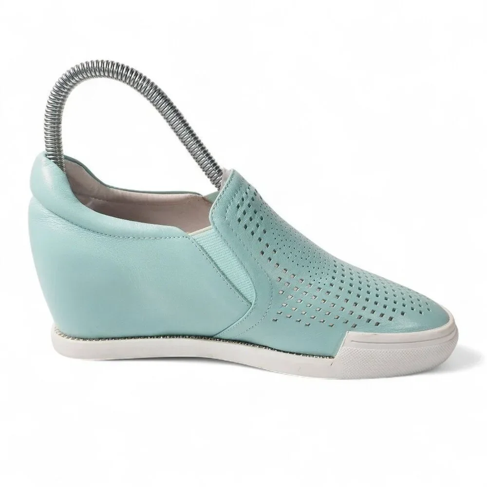 Francesco V. Leather Hidden Wedge Perf Casual Sneakers Light Blue‎ Women's 6/36